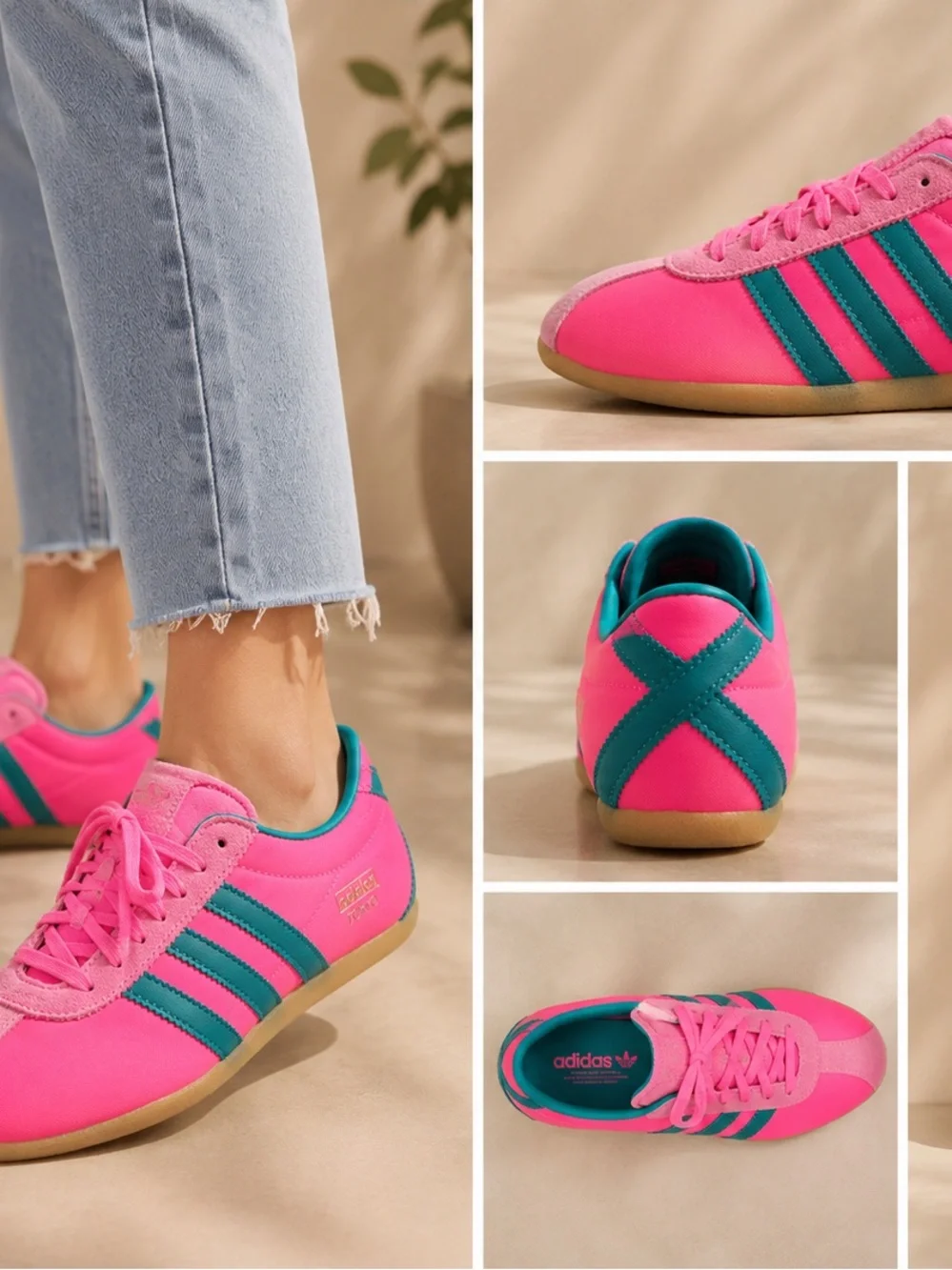 adidas Women's Pink Sneakers with Teal Stripes